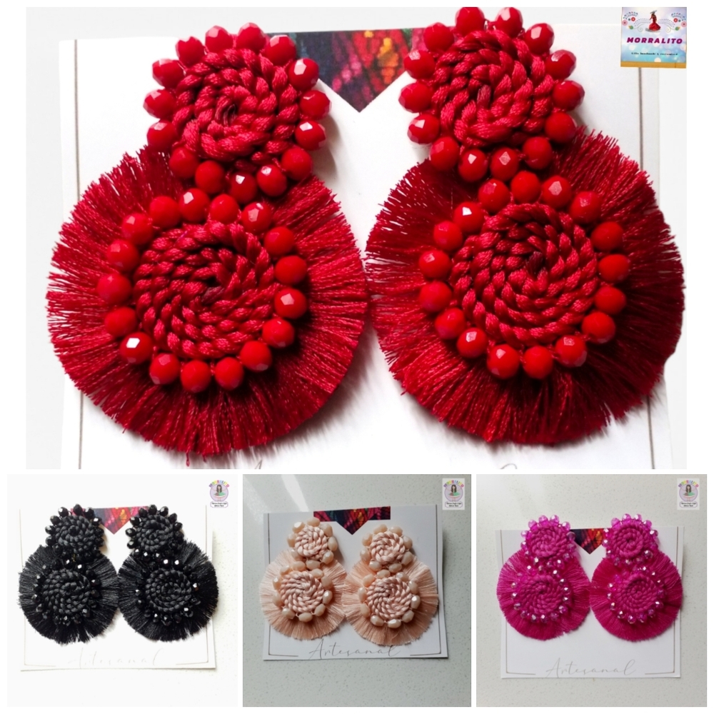 Beautiful handcrafted stud earrings. ( red, black, deep pink, soft pink)